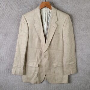Vintage Christian Dior Jacket Mens 39R Beige Silk Tweed Blazer Monsieur USA Made